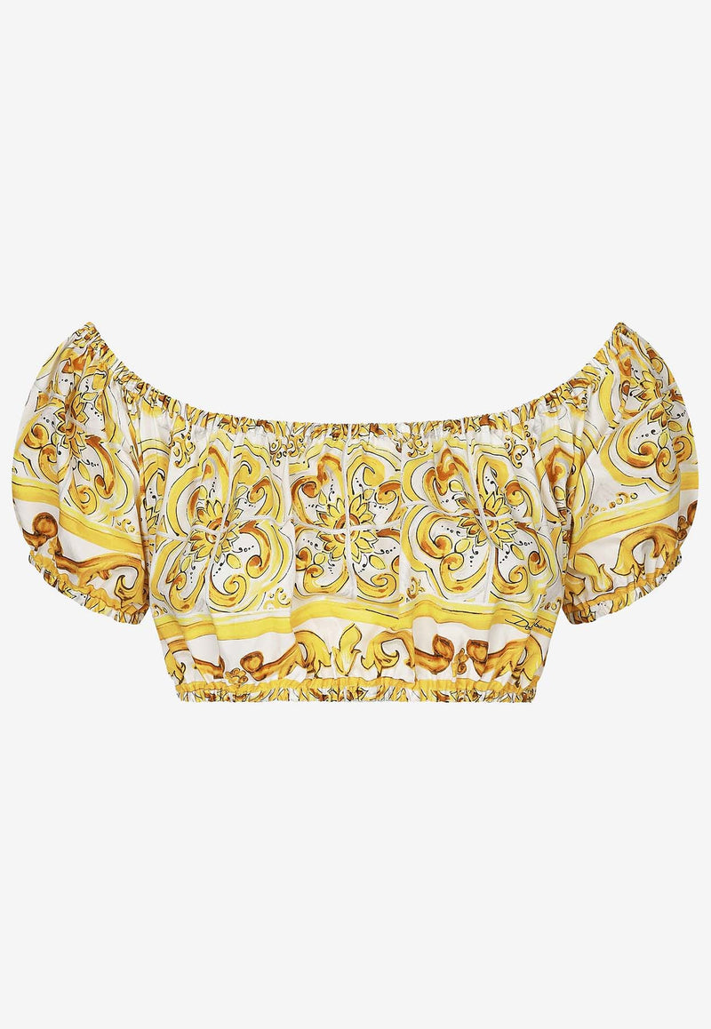 Dolce 
Gabbana Majolica Print Off-Shoulder Cropped Top F755RT HH5BA HG3TN Yellow