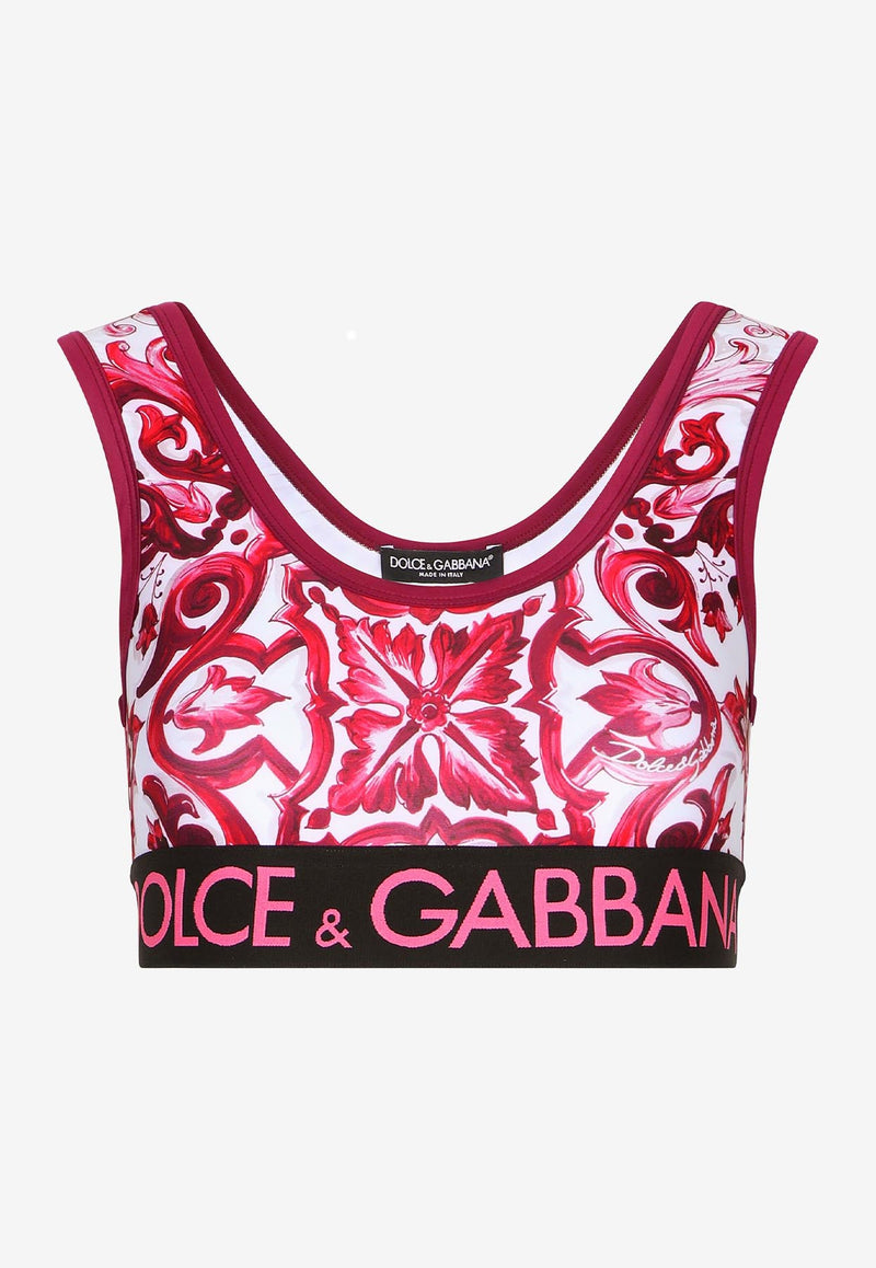 Dolce 
Gabbana Majolica Print Logo Cropped Top F777YT FPG7B H83TN Pink