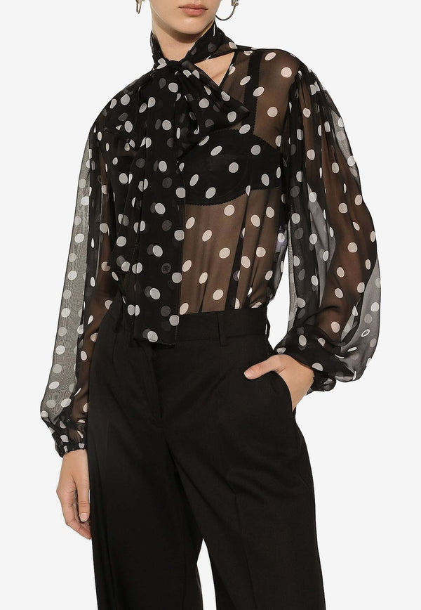 Dolce 
Gabbana Polka Dot Print Chiffon Blouse F778TT IS1VH HNZRW Black