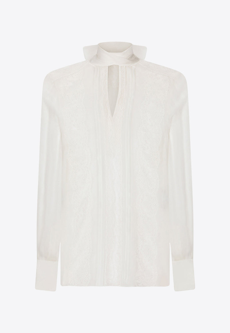 Dolce 
Gabbana Pussy-Bow Chiffon Blouse White F779JT FU1AT W0001