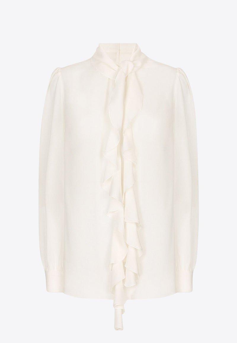 Dolce 
Gabbana Georgette Ruffled Blouse White F779KT FU1AR W0001