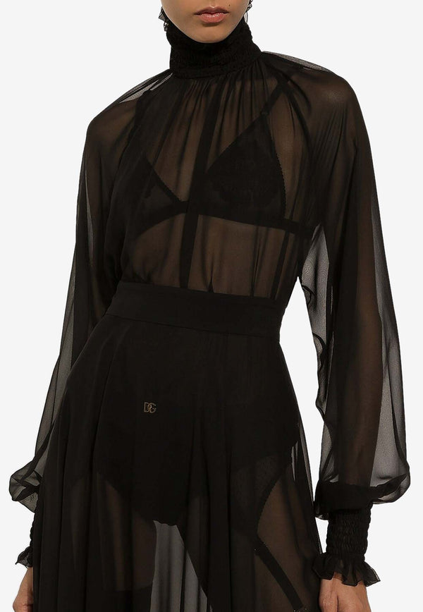 Dolce 
Gabbana Long-Sleeved Chiffon Blouse F79EMT FU1AT N0000 Black