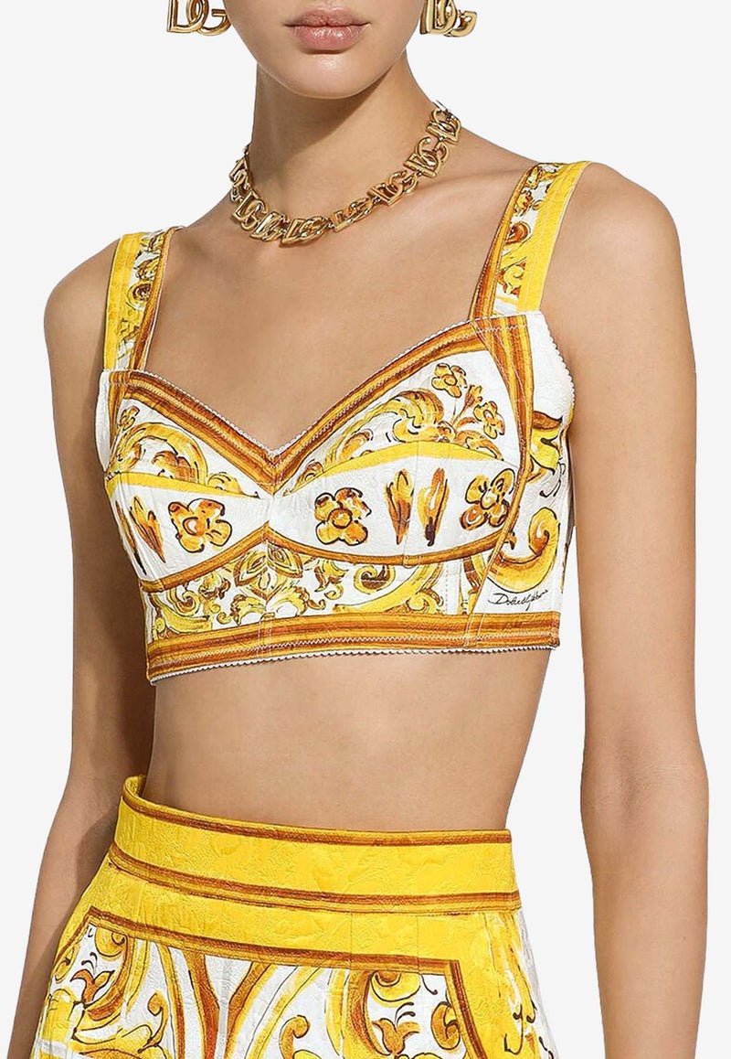 Dolce 
Gabbana Majolica Print Corset Crop Top F79EWT FPTAX HG5DQ Yellow