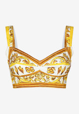 Dolce 
Gabbana Majolica Print Corset Crop Top F79EWT FPTAX HG5DQ Yellow