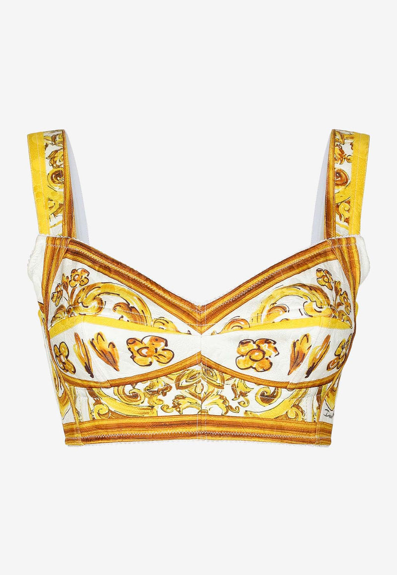 Dolce 
Gabbana Majolica Print Corset Crop Top F79EWT FPTAX HG5DQ Yellow