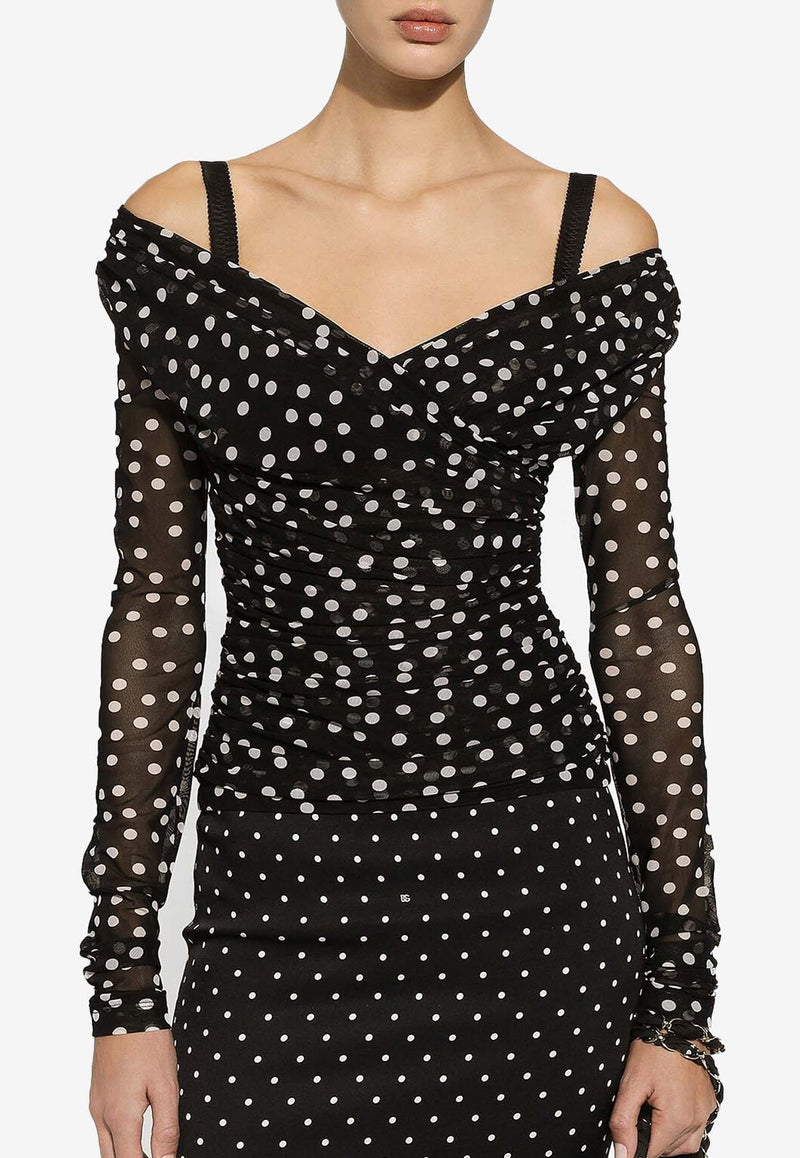 Dolce 
Gabbana Polka Dot Print Tulle Top F7AB5T FSRP2 HNBDW Black