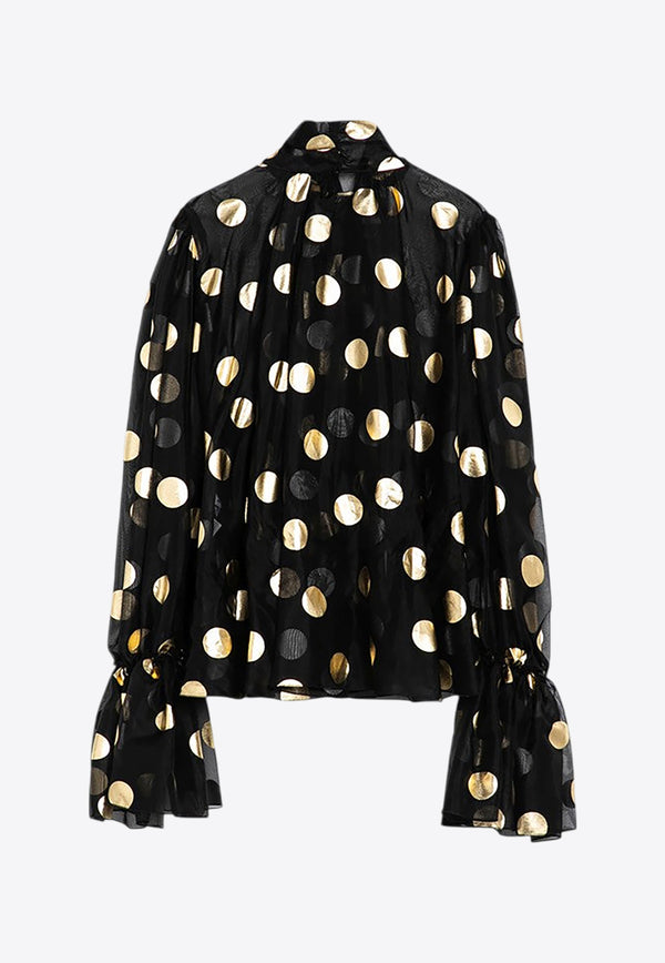 Dolce 
Gabbana Silk Organza Lamé Polka Dot Blouse Black F7AI9THS100/P_DOLCE-HNLM0