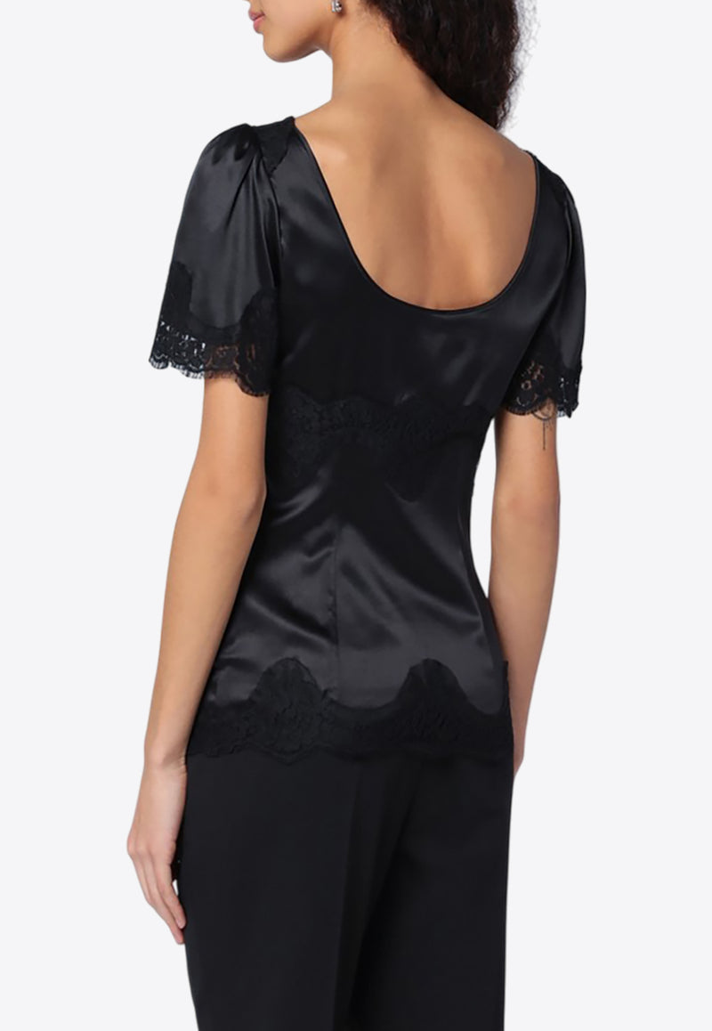 Dolce 
Gabbana Satin and Lace V-neck Top Black F7U44TFURAG/P_DOLCE-N0000