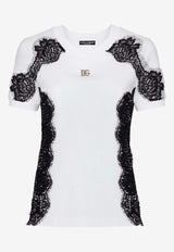 Dolce 
Gabbana Logo Plaque T-shirt with Lace Inserts F8N08T GDB7U S9000