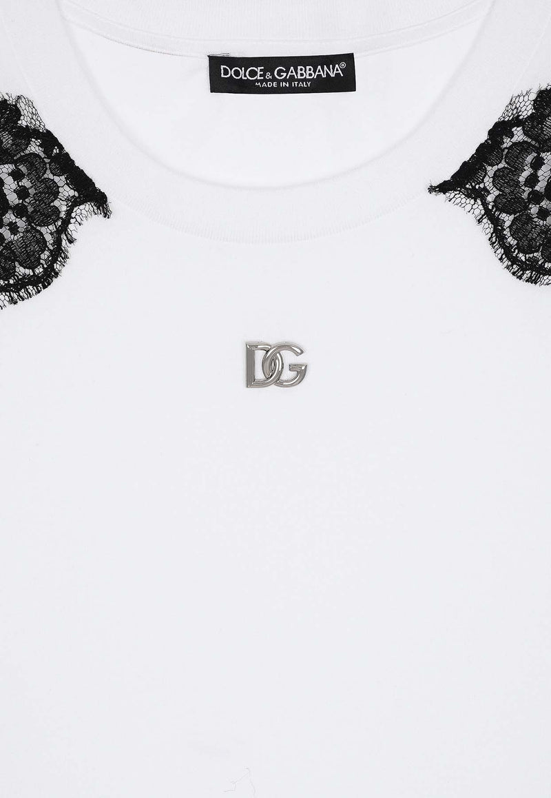 Dolce 
Gabbana Logo Plaque T-shirt with Lace Inserts F8N08T GDB7U S9000