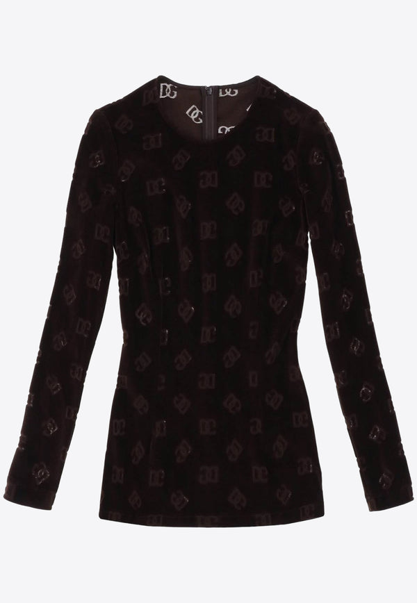 Dolce 
Gabbana Logo Monogram Long-Sleeved T-shirt Brown F8T15T FJ7DL M0023