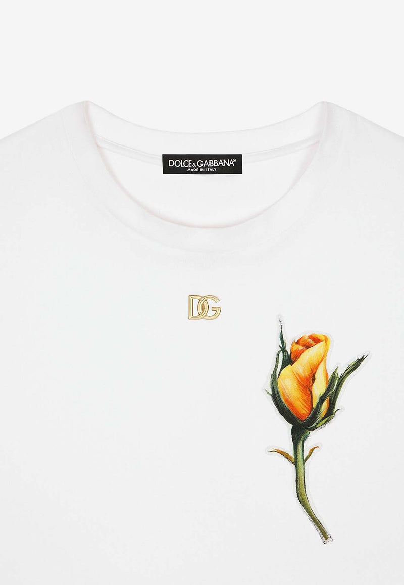 Dolce 
Gabbana DG Rose Embroidered Patch T-shirt F8U68Z G7G9A W0800 White