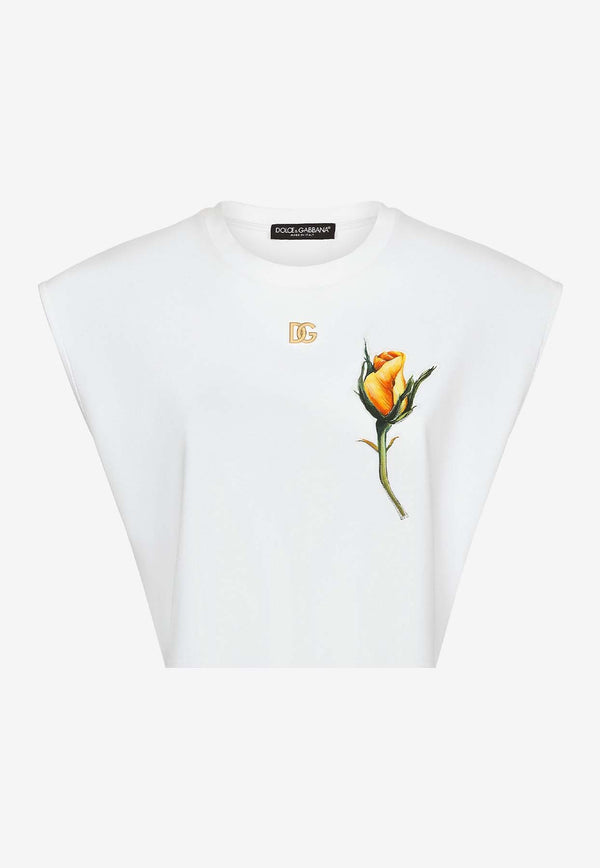 Dolce 
Gabbana DG Rose Embroidered Patch T-shirt F8U68Z G7G9A W0800 White