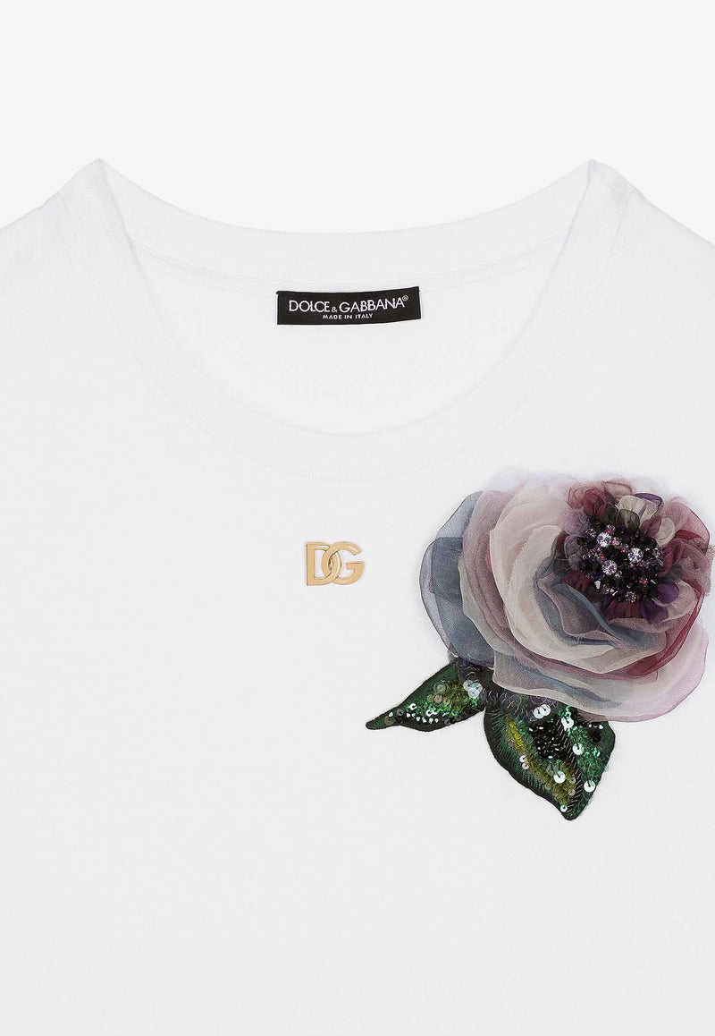 Dolce 
Gabbana Floral Appliqué Short-Sleeved T-shirt F8U99Z GDCB1 W0800