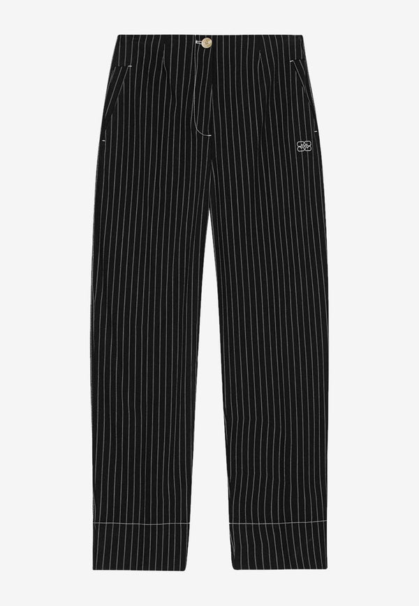 GANNI Stripe High-Rise Tailored Pants Black F9406BLACK