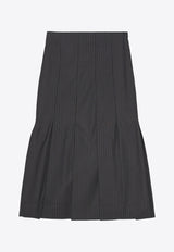 GANNI Pinstripe Pleated Midi Skirt Black F9483BLACK