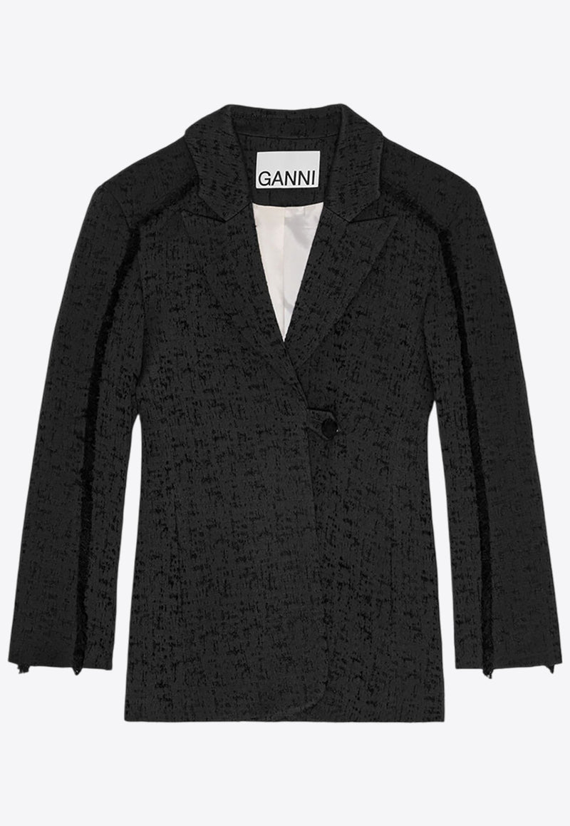 GANNI Tweed Single-Breasted Blazer Black F9632BLACK