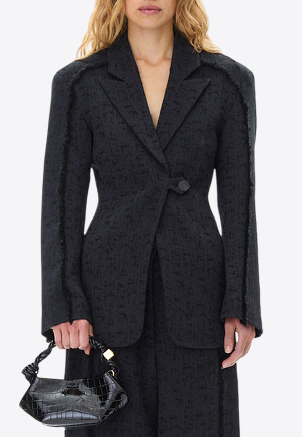 GANNI Tweed Single-Breasted Blazer Black F9632BLACK