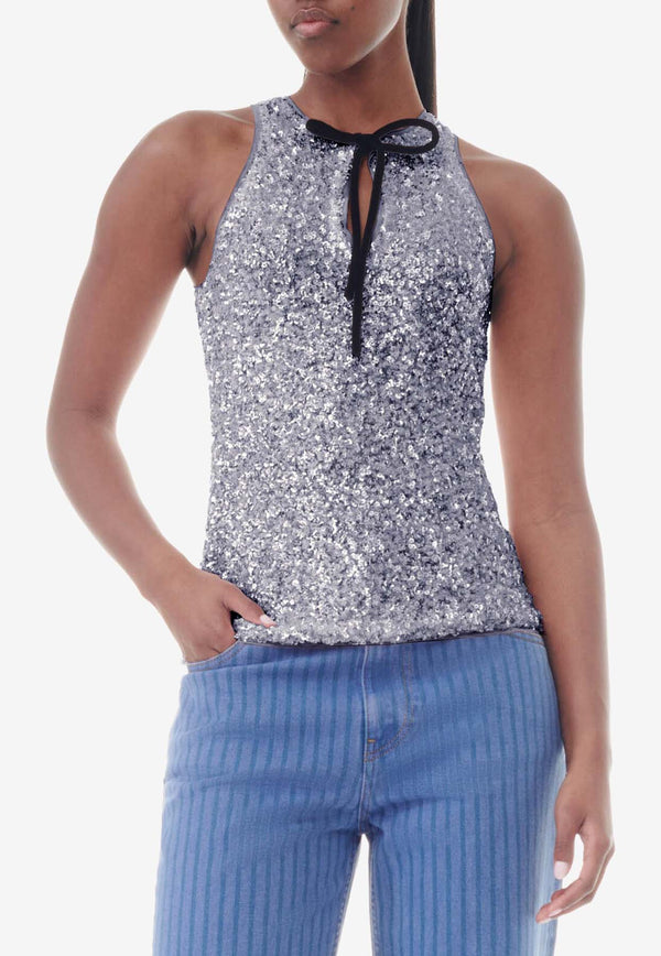 GANNI 3D Sequins Sleeveless Top Gray F9654GREY