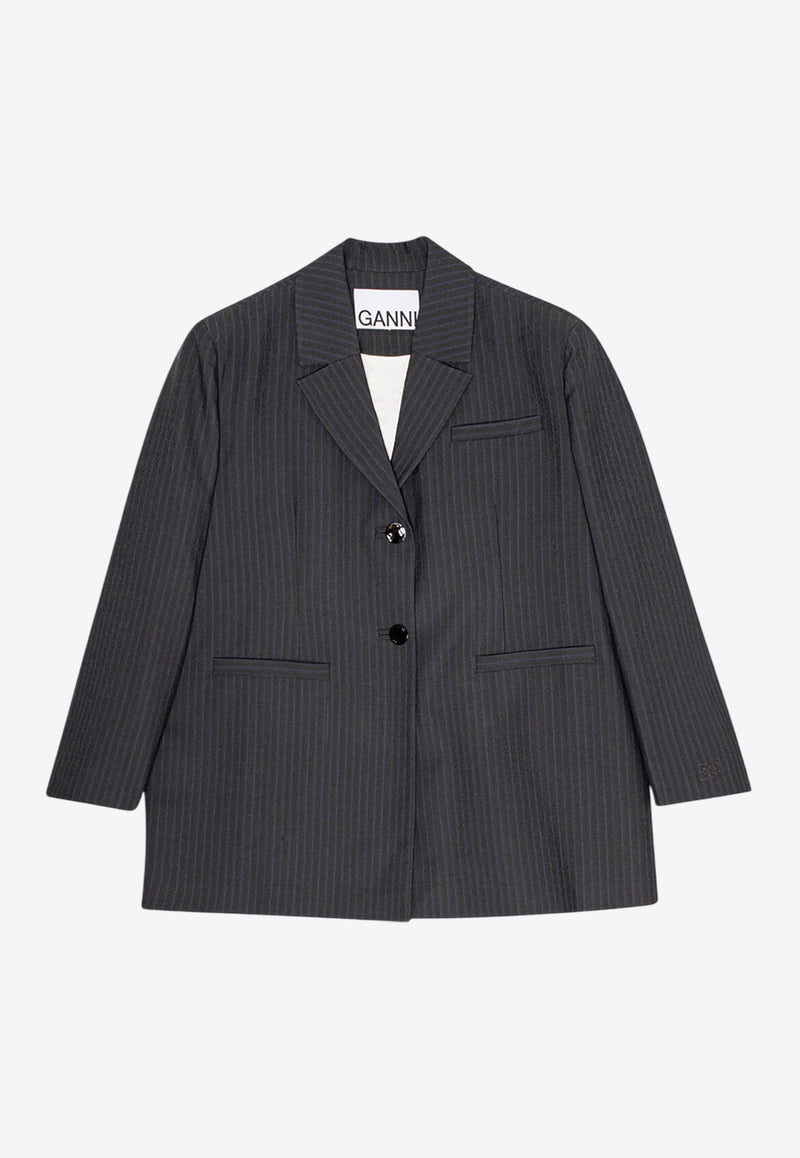 GANNI Pinstripe Oversized Single-Breasted Blazer Black F9697BLACK