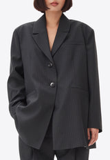 GANNI Pinstripe Oversized Single-Breasted Blazer Black F9697BLACK