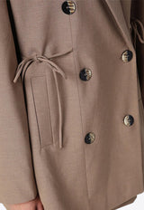 GANNI Double-Breasted Overcoat Jacket Beige F97316627/P_GAN-177