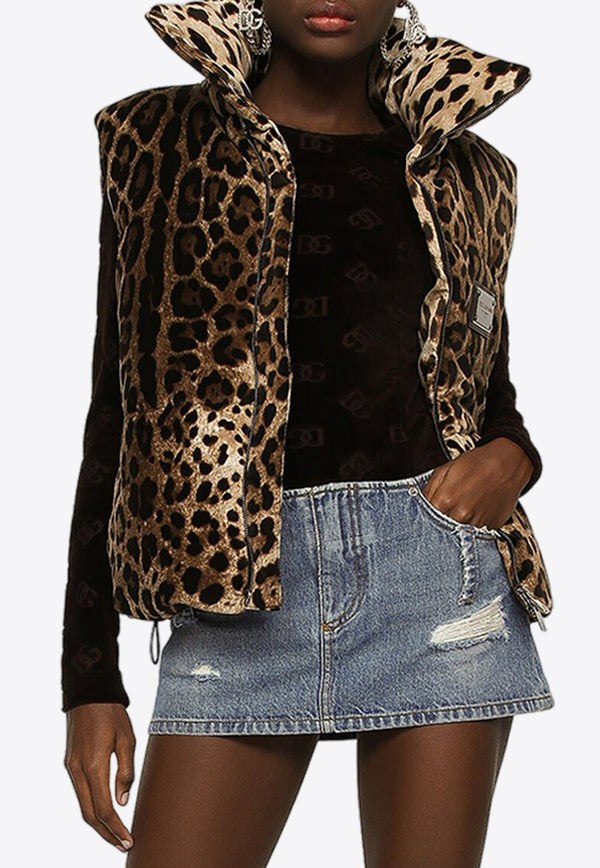 Dolce 
Gabbana Leopard Print Vest with Logo Plate Brown F9R23T FSWBH HY13M