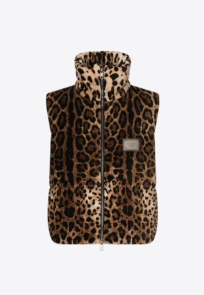 Dolce 
Gabbana Leopard Print Vest with Logo Plate Brown F9R23T FSWBH HY13M