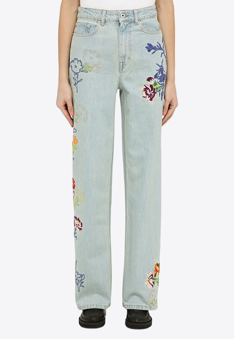 Kenzo Flower Embroidered Straight-Leg Jeans Blue FE52DP2226B4CO/O_KENZO-DT