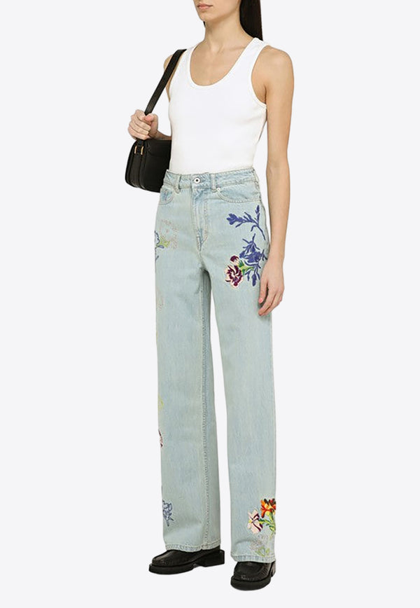 Kenzo Flower Embroidered Straight-Leg Jeans Blue FE52DP2226B4CO/O_KENZO-DT