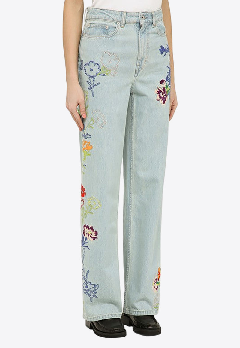 Kenzo Flower Embroidered Straight-Leg Jeans Blue FE52DP2226B4CO/O_KENZO-DT