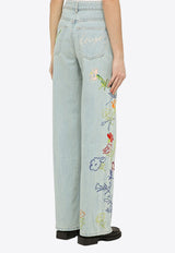 Kenzo Flower Embroidered Straight-Leg Jeans Blue FE52DP2226B4CO/O_KENZO-DT