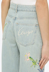 Kenzo Flower Embroidered Straight-Leg Jeans Blue FE52DP2226B4CO/O_KENZO-DT