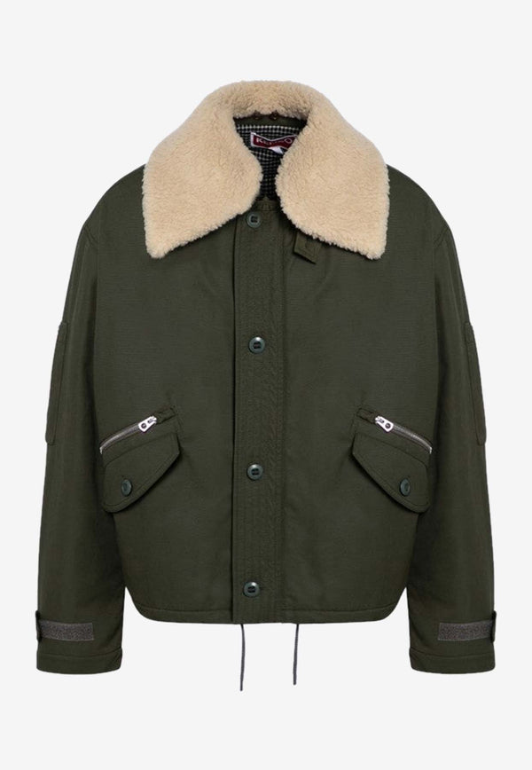 Kenzo Shearling-Trimmed Army Bomber Jacket Green FE65BL1499OBCO/P_KENZO-51