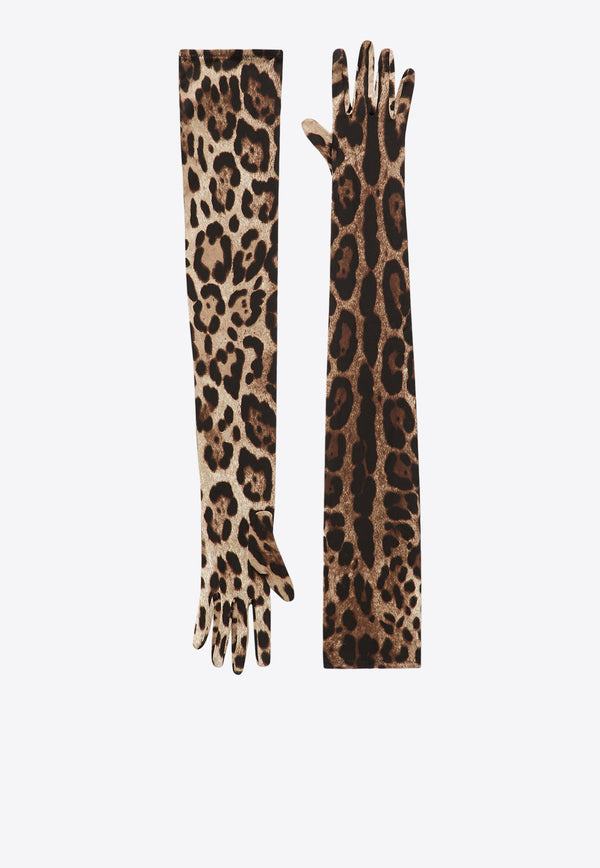 Dolce 
Gabbana Leopard Print Long Stretch Gloves Brown FG108A FSAYF HY13M