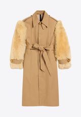 AMI PARIS Shearling-Sleeved Belted Trench Coat Beige FJK515.CO0081BEIGE