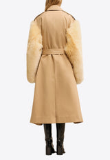 AMI PARIS Shearling-Sleeved Belted Trench Coat Beige FJK515.CO0081BEIGE