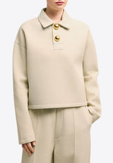 AMI PARIS Cropped Long-Sleeved Polo T-shirt FPL318.750CREAM