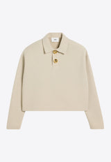 AMI PARIS Cropped Long-Sleeved Polo T-shirt FPL318.750CREAM