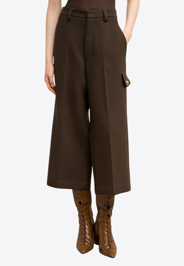 AMI PARIS Military Wool Cropped Pants Brown FSO423.WV0051DARK BROWN