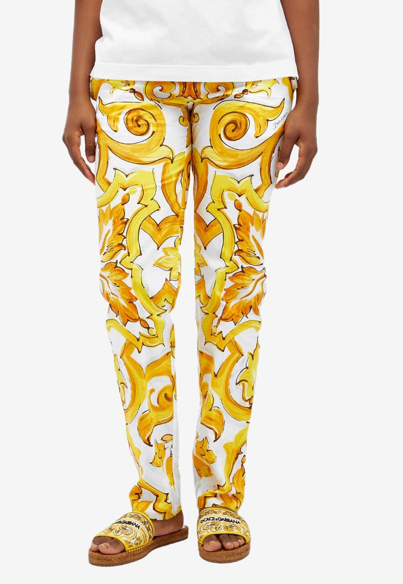 Dolce 
Gabbana Majolica Print Silk Pajama Pants FTC4PT HH5EA HG3TN Yellow