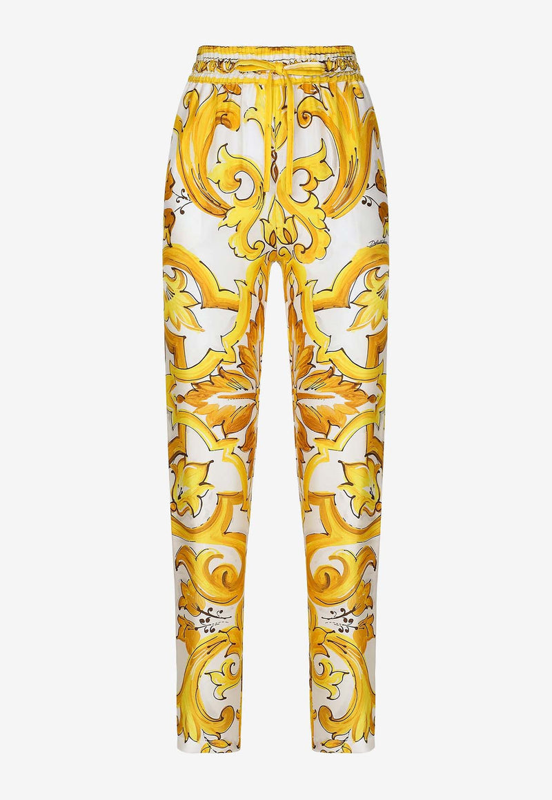 Dolce 
Gabbana Majolica Print Silk Pants FTC4TT HI1TK HG3TN Yellow