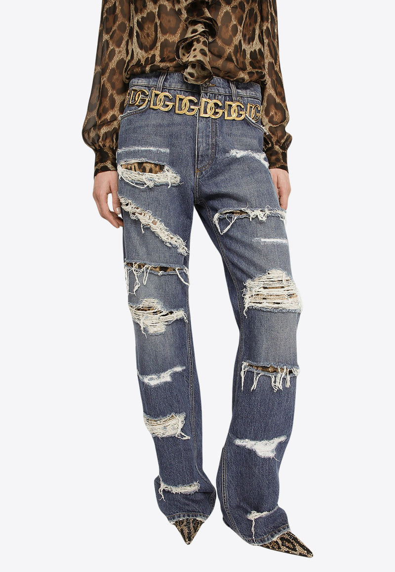 Dolce 
Gabbana Loose-Fit Ripped Jeans Blue FTCGND G8JU7 S9001