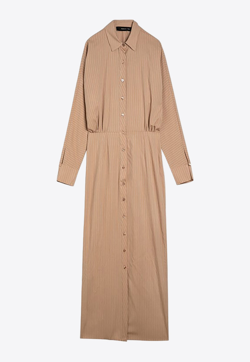 Federica Tosi Striped Viscose Maxi Shirt Dress Beige FTE24AB1440VI0010/O_FTOSI-1324