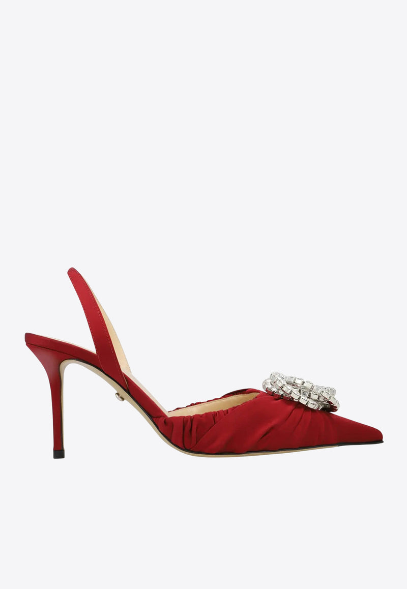 Mach 
Mach Galaxy 85 Crystal-Embellished Satin Slingback Pumps FW24-S0821-85-CRP-BDXMAROON