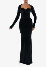 Zeena Zaki Long-Sleeved Velvet Gown FW24/25-03-BLK Black