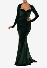 Zeena Zaki Long-Sleeved Velvet Gown FW24/25-03-GN Green