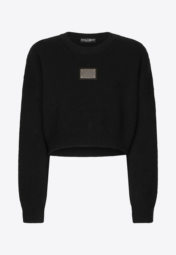 Dolce 
Gabbana Logo Plate Knitted Cashmere Sweater Black FXL67T JFMU0 N0000