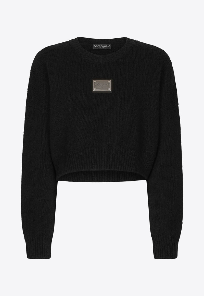 Dolce 
Gabbana Logo Plate Knitted Cashmere Sweater Black FXL67T JFMU0 N0000