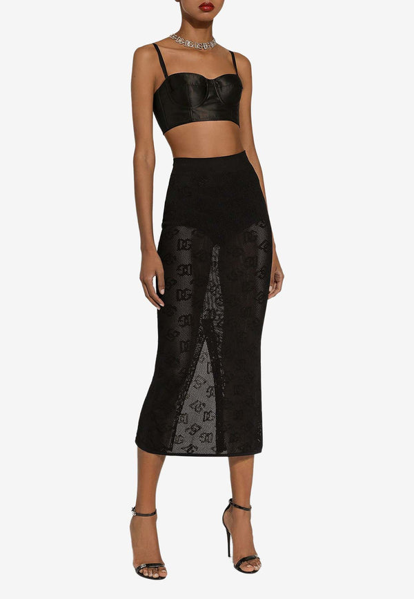 Dolce 
Gabbana All-Over Logo Midi Mesh Skirt FXO04T JFMAL N0000